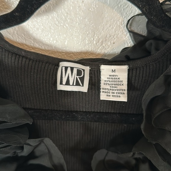 WR Black Ruffle Ribbed Top Zipper Detail Silk Blend Size Medium - Picture 4 of 7